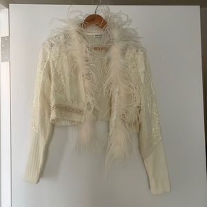 Feather trim cropped cardigan